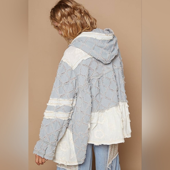 POL Clothing Long Sleeve A-Line Zip Up Hoodie Woven Top Jacket Women’s Size M - Picture 4 of 10